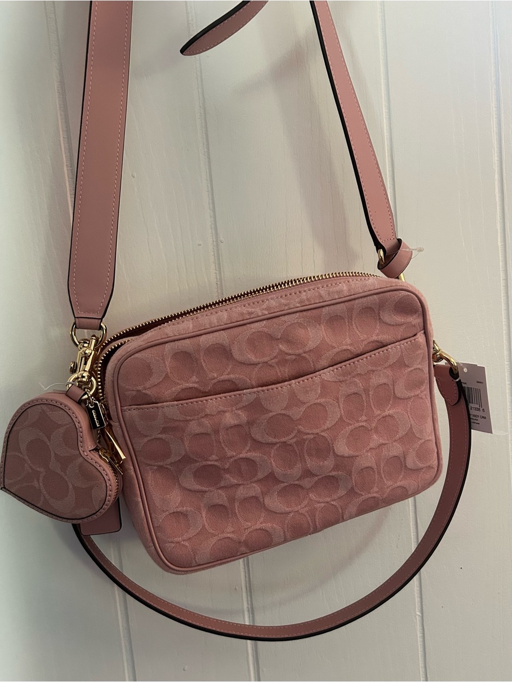 Coach Pink Signature Denim Crossbody with Heart Charm